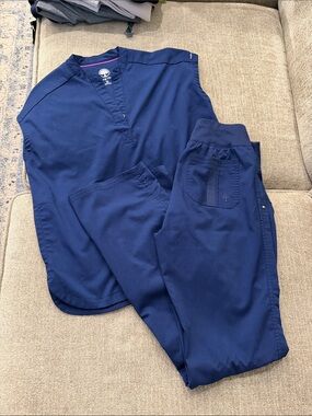 healing hands Navy Blue Women's Scrub Top and Pants Set